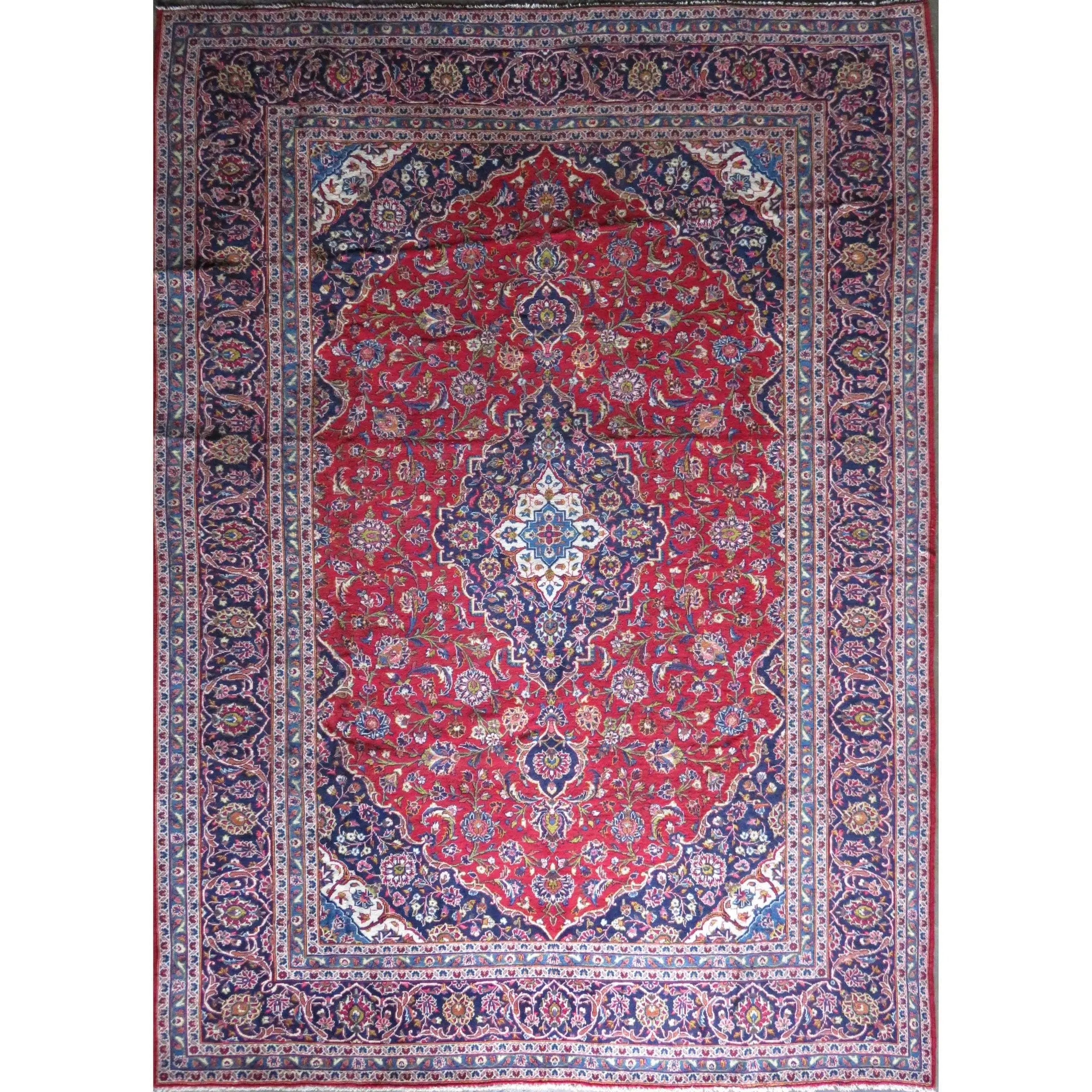 One Of The Kind Hand-Knotted Persian Wool Rug _ Luxurious Vintage Design, 13'0" x 9'4", Artisan Crafted
